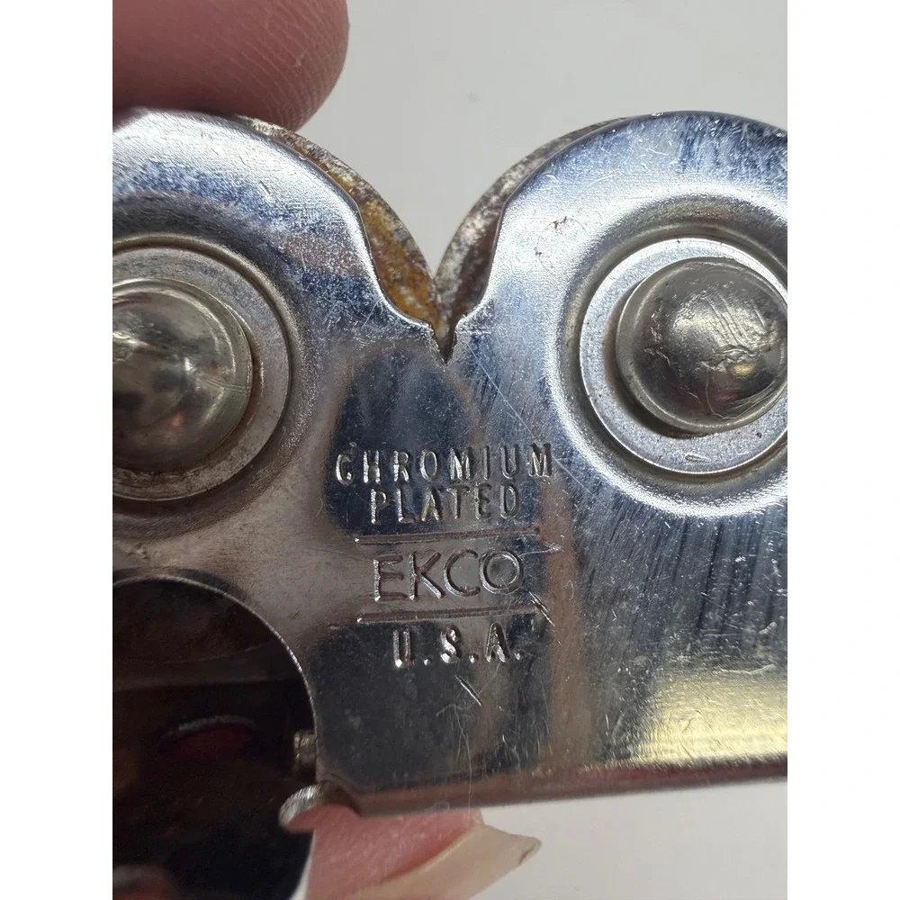 Vintage EKCO Knife Sharpener Chromium Plated USA Black Handle Handheld Tool